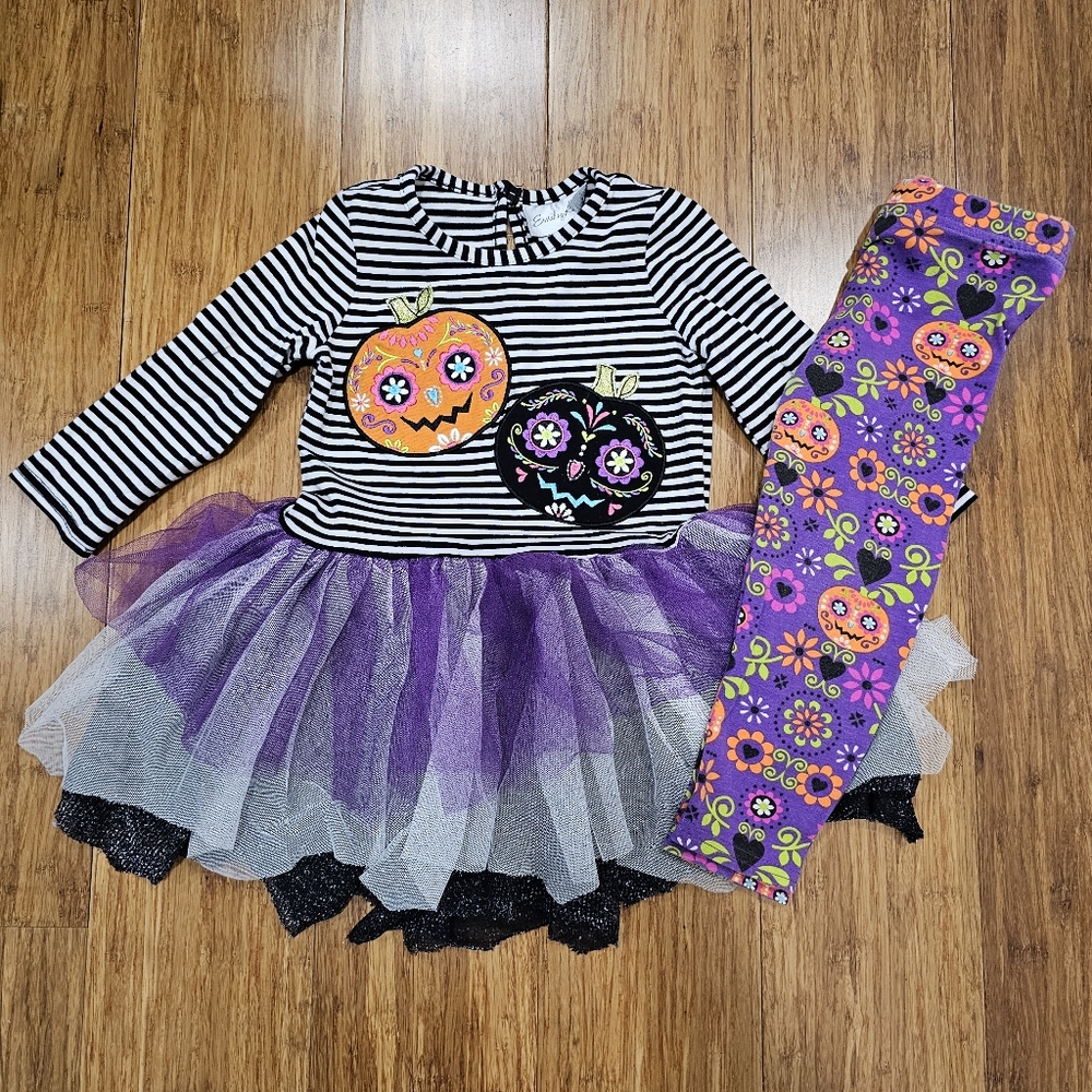 Emily Rose Girls Halloween Sugar Skull Pumpkin Tutu Tunic & Leggings Set - 18M